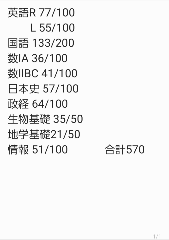 高三生です。1回目の全統共通テスト模試を受けた結果(自己採点)が画像