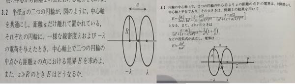 電磁気学について質問です。 問題が左で解答が右側となっています。 問題では円の半径がRとなっていますが、解答での円の半径がRからaになっている理由がわかりません。解説お願いします。