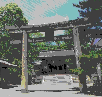 ネット上で拾った画像です。 絵画カテのLD枠カテマス、Dr.ポポです。 この絵の鳥居は何処の神社のものでしょうか？ 日本の歴史上も地理上も重要なものだそうです。 とすれば オレ的には、新宿歌舞伎町にある花園神社のものだと思うのですが。 博識で知られる絵画カテ、日本史カテの回答者の皆様方、御教示お願いします