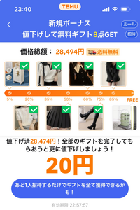 temuのこれって、達成出来なかったら8商品全てが貰えなくなるの