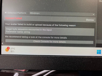 私はVRChatで遊んでいるのですがVCCでアバターをアップロードするときに、Unityを2022.3.6f1を使ってアップロードしようとすると失敗してしまいます。 以下のようなエラーが出てきます。世界終末釣行入れて遊びたいのに...
原因がわかる方がいらっしゃるのであればどうか助けてください！

[Always] Failed to upload avatar!
UnityEngi...
