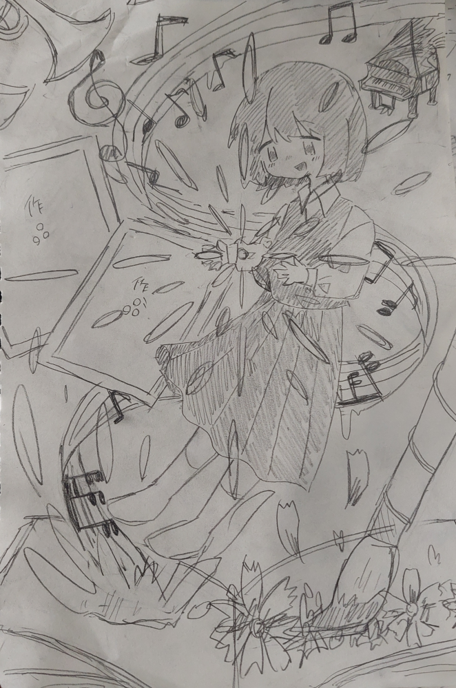 中学校の課題で書いた絵 中学校の文化祭の裏表紙絵についてです。裏表紙を描く人がもう1人いて