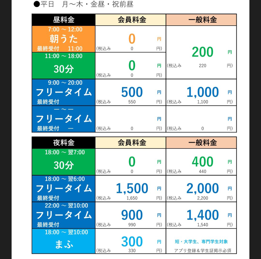 まねきねこ 料金 表 フリー タイム