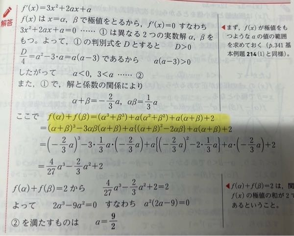 青チャート数2基本例題216三角関数の極大値と極小値にて、画像の部