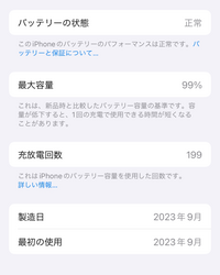 iPhone15を去年9月に購入し、現在このような感じです。方充電回数と 