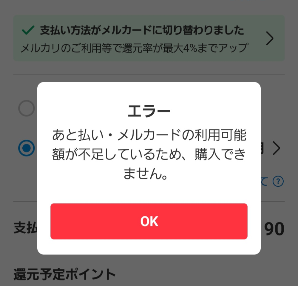 メルカリで初めて分割払いを設定して買おうとしてもこの画面が出てき