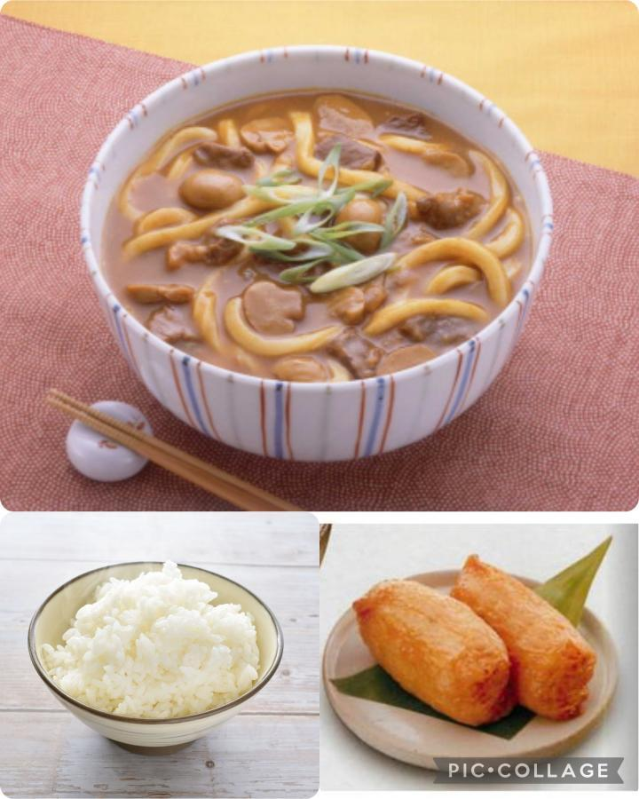 カレーうどん？ カレーうどんに飯物を付けるとした……白米、いなり寿司のどちらにしますか？