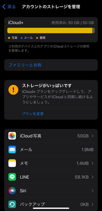 iCloudのストレージを減らす方法を教えてください。

１ヶ月ほど前、5GBだったものを50GBにプラン変更したばかりなのですが、もう50GBいっぱいです。 プラン変更してから写真は100枚も増えてません。

なにかのバグでしょうか？
ご回答よろしくお願いいたします。