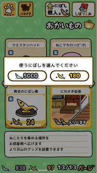 ねこあつめ2 初心者です。
今はとにかく部屋を拡張したいのですが金にぼしとにぼしどちらを使う方が効率的ですか？
(それとも金にぼしをにぼしに交換した方がいいのでしょうか？) ちなみに今のにぼしのたまり具合はこんな感じです。