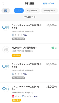 至急教えていただきたいです！
ライブの申し込みをPayPayでしたのですが、時間が経ったあとに確認したところこのようになってました。 54分に申し込んだ公演は受付が完了していて、56分に申し込んだ公演は取り消しになっていました。（夕方に申し込んだ公演も同様）
これ56分に申し込んだ公演は支払いができていないってことなので、再度やらないと申し込んだことにならないですよね？汗
ローチケで確...