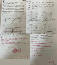 中3数学
 (3)と(5)を分かりやすく教えていただきたいです。 写真分かりずらくてすみません。 (5)の説明に書いてある、（4）のイのグラフから、3＝7となるとの値は3≤2≤7の変域にある という意味がわからないのでそこを含め回答よろしくお願いいたします。