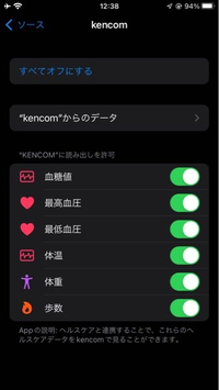 ヘルスケアとkencomというアプリを画像の通り連携させてるのですが、kencomに反映されずずっと０歩のままです。
どうすれば上手く反映されるでしょうか(・・? 