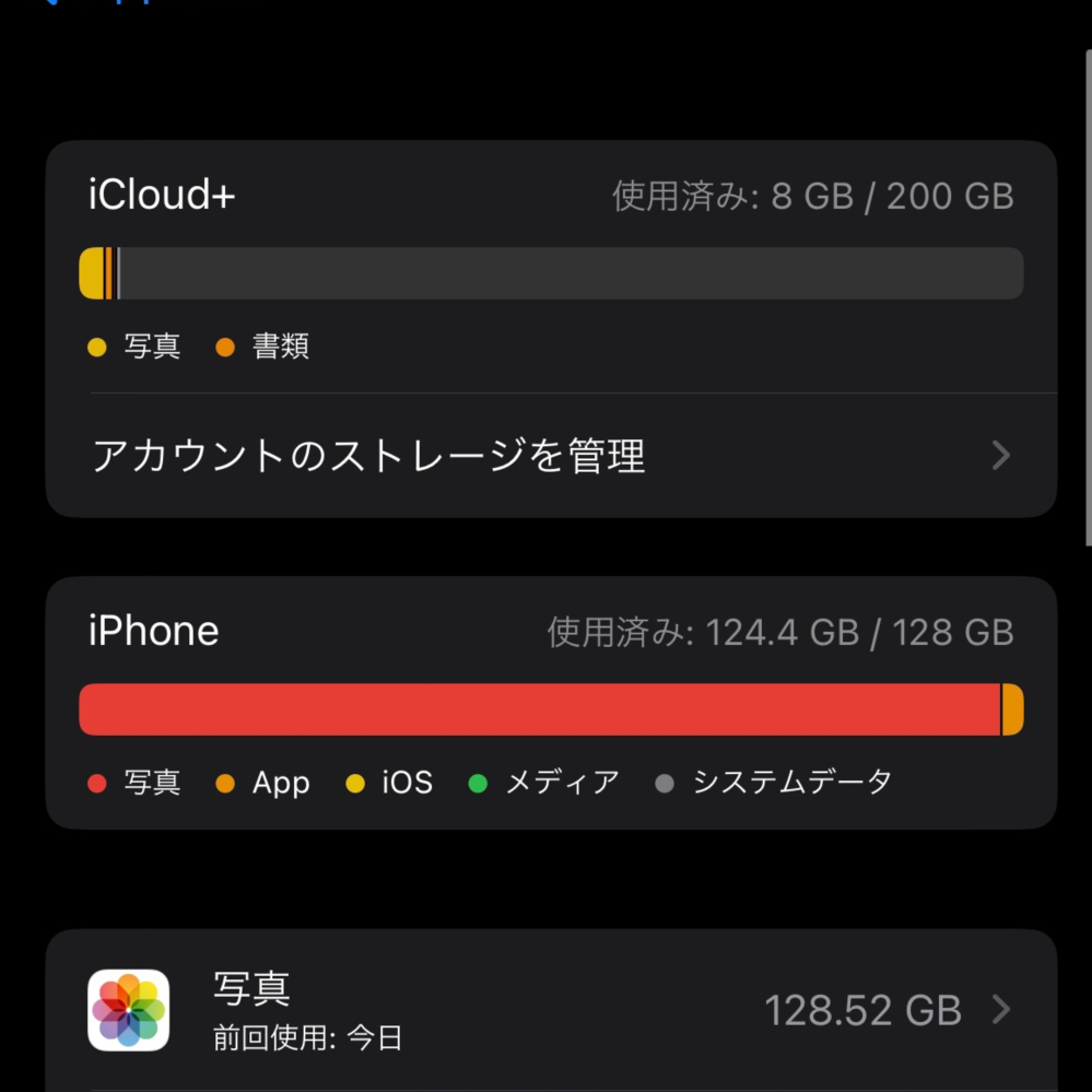 iCloudについての質問です。 iPhoneのアップデートをするためにストレージを減らす必要がありました。iCloudの容量を増やし、写真をiCloud写真にしましたが、ストレージの写真のGB...