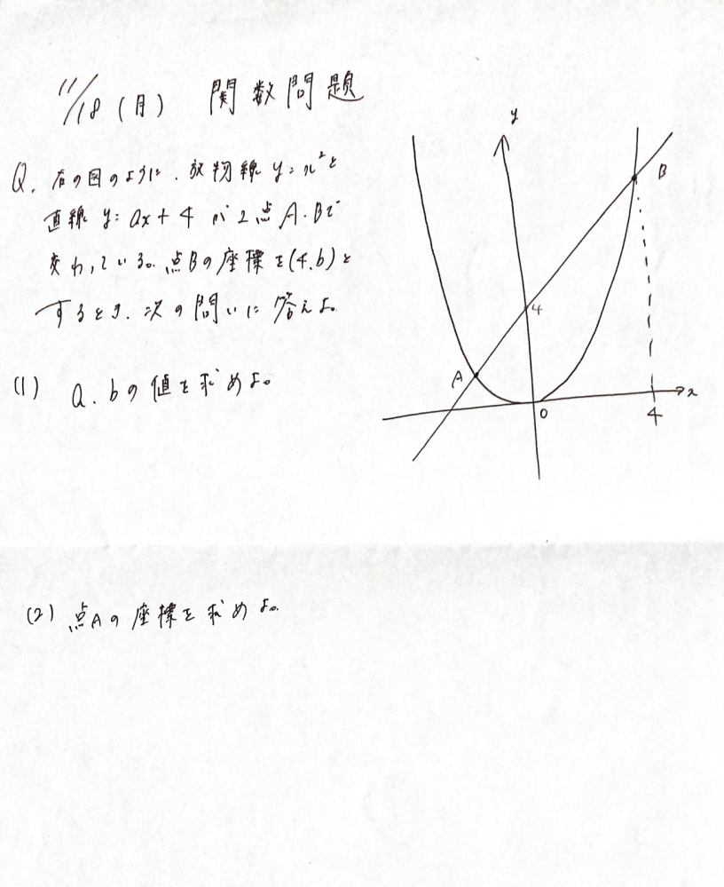 大至急です(T ^ T) 塾の関数問題の宿題がわかりません(T . T) 教えてくれる方いましたら教えていただきたいです（ ; ; ） 写真貼っておきます！！！