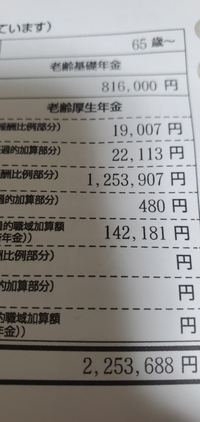 年金定期便
画像の通りです。
これによると、６５歳からは月に1８７０００円くらいの支給ですか？
そこに企業年金などの支給がプラスされるわけですがやっていけますかね？ 