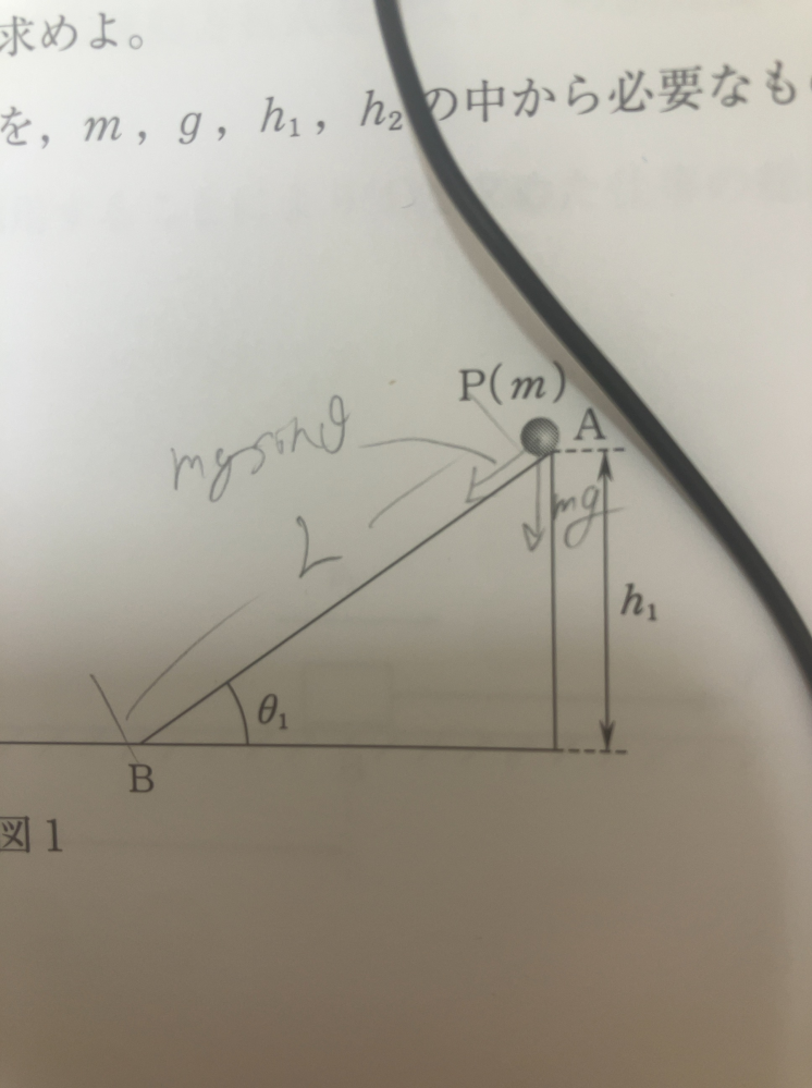 至急！物理基礎の問題についてです 写真のような状態で L×sinθ=h1 になる理由は何ですか