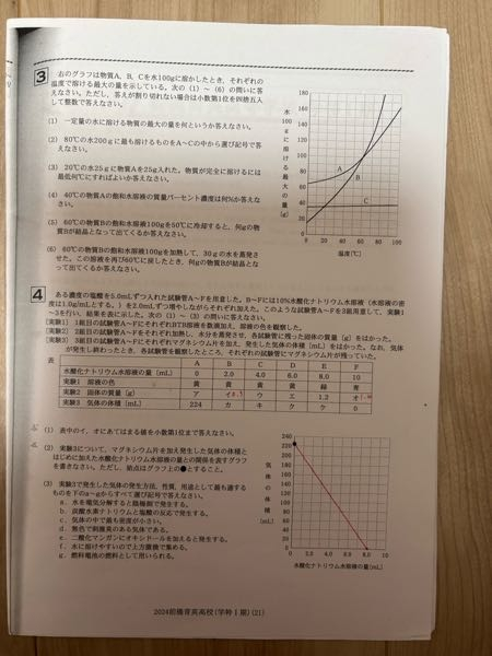 中学理科です。(1),(2)がわかりません。どなたかわかる方解説お願いします。