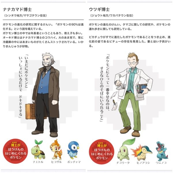 ポケモン（ゲーム）に関する質問です。 ナナカマド博士とウツギ博士の研究の違いが気になります。 どちらもポケモンの進化に関する権威のようですが ナナカマドが「ポケモンの進化の研究の権威」 ウツギが「ポケモンの進化の権威」 いまいち違いがわかりません。 あと研究の権威って何でしょう？ 初めて研究した人みたいなイメージですか？ こちらの画像は公式サイト「人とポケモン」から撮っております。