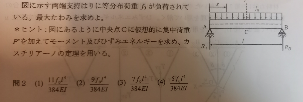 材料力学の問題の解説をお願い致します。答えは（1）～（4）のいずれかです