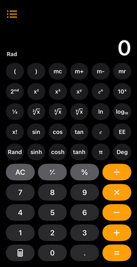 iPhoneの電卓に間違えて操作してしまいRAD？が出てきたのですが消し方が分かりません。どうやったら消えますか？ 