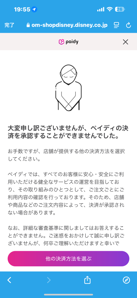 ペイディを使って支払いしようとしたらこう出ました、、これの対処法教 