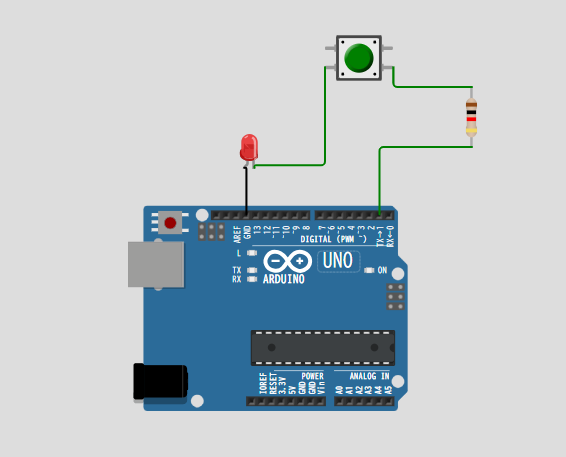 こんにちは。プログラミング初心者の5年生の子供がarduinoでプログラムを始めて作っていますが、なぜかうまくいかないらしく、親は初心者の為、原因がわかる方がいましたら教えていただきたいです。 課題【プログラム側でLEDを光らせて、スイッチでon/offさせる】以下コピペです。 void setup() { // put your setup code here, to run once: pinMode(12,OUTPUT); pinMode(1,INPUT); } void loop() { // put your main code here, to run repeatedly: if (digitalRead(1) == HIGH){ digitalWrite(12,LOW); } else { digitalWrite(12,HIGH); } }