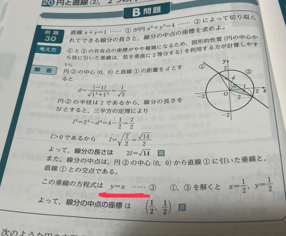 この線引いたところの方程式はどうやって求めるんですか？