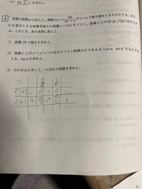 (１)について、増減表から2/‪√‬5が極大値なのは分かったのですが、どうしてその値が最大値で点pになるのかが分からないです。 