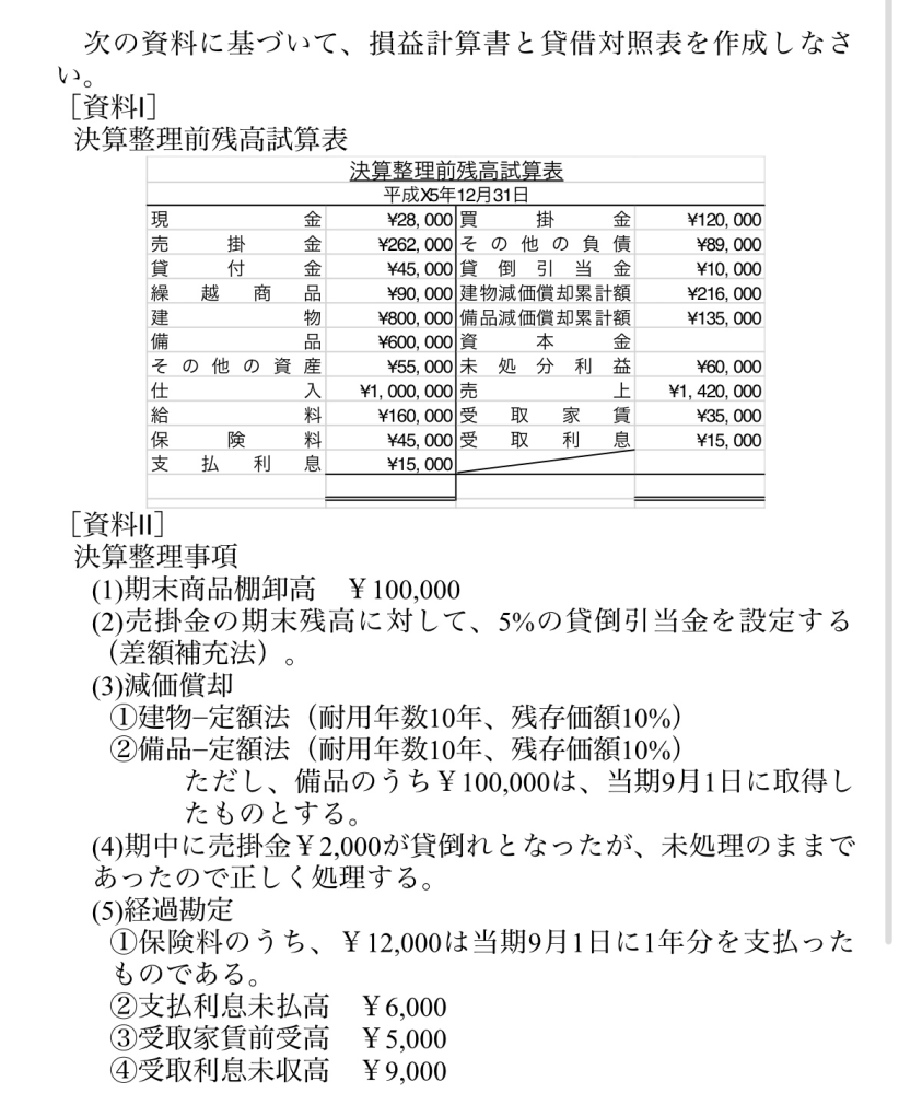 簿記について。 写真で空欄になっている資本金の求め方を教えて頂きたいです。答えは¥1,000,000でした。 自力で解こうと『資産合計 - 負債合計』を試してみたのですが計算が合いませんでした。