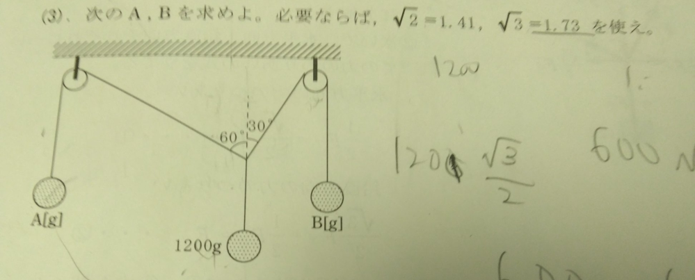 中2です。 写真の物理の問題をサインコサインとかを使わずに、三平方の定理とかだけで解き方と答えを教えてください。 休んでて全くわからないんです。友達もいなくて聞けません。お願いします。