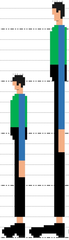 身長150cmと身長220cmの男性と言われたら妥当なイラストですか？ 身長差70cmに見えますか？ 靴底や髪のボリュームも考慮して描いてるのでイラストでは実際の身長のラインを超えてます。