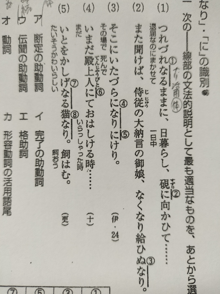 「なり」「り」の識別についての問題なのですが調べても全くわからず、識別法と答えがわかる方いれば教えていただきたいです(;_;