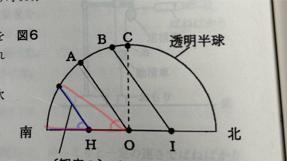 超至急！ 中学理科、冬の南中高度は赤の角度と青の角度どっちですか！！それともどちらも違ってますか！！