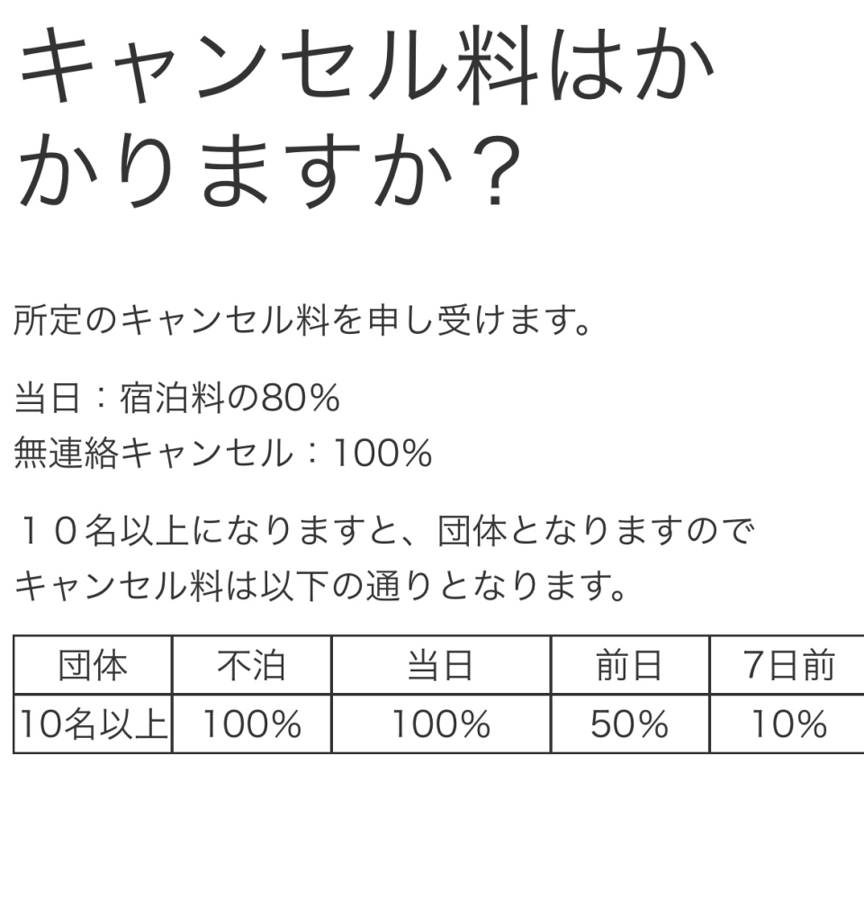 これは、団体ではなければキャンセル料は当日まで無料ということでしょうか？