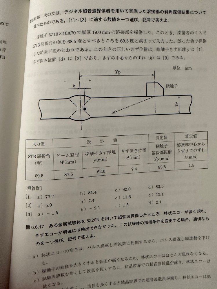 超音波探傷試験1問題集2021問6.1.10について質問です。独学で勉強中で