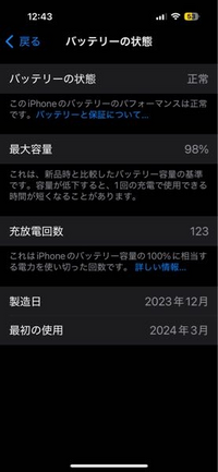 iPhone 12 バッテリー最大容量98% iPhone14のバッテリー最大容量1年で98%は良い方ですか？悪い方