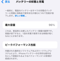 iPhone バッテリー状態96% みんな、俺のiPhoneのバッテリーの状態は96%なんだ。最初から