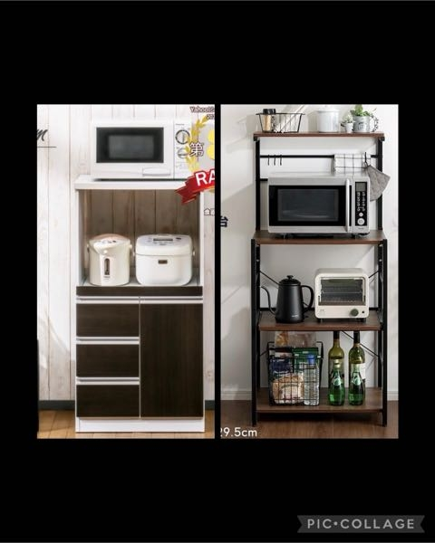 取り急ぎ！キッチンラックを購入するのですが、どっちが使いやすそうですか？ サイズ感的はそこまで変わらないと思います。 左の方が収納力はありそうです。 これはキャスターナシのですが、キャスター付きの方が便利でしょうか？ よろしくお願いします！