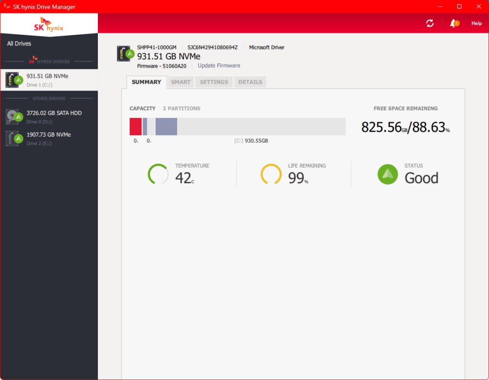 SK Hynix Platinum P41ファームウェアアップデートについての質問です。 SK hynix Drive ManagerでSHPP41-1000GMのファームウェアを アップデートをしようとSK HynixのHPからFirmware：Platinurm P41 2TB/1TB/500GB（Platinum_P41_firmware_update.ebin）をダウンロードしてSK hynix Drive ManagerからSHPP41-1000GMを選択しUpdate FirmwareからPlatinum_P41_firmware_update.ebinを選択しupdate to 1 driveをクリックしてアップデートしたのですがバージョンが51060A20のままでアップデートされてませんでした。 51061A20にアップデートできない原因はなんなんでしょうか？