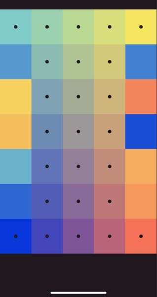 スマホのゲームで画像のようなアプリを探しています わかる方がいたら教えてください。色の着いたタイルを動かしてグラデーションにするアプリです。 語彙力なくてすみません。 機種はiPhoneです。よろしくお願いします