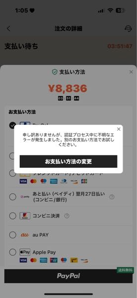 SHEINでPayPalで支払いをしようとすると(認証プロセス中に不明なエラーが発生しました。)と出てきます。 他のカードでしても同じでした。先月使った時は使えたのですが… カード会社、PayPalも確認したら問題なくて… 似たような経験された方はいらっしゃいますか？