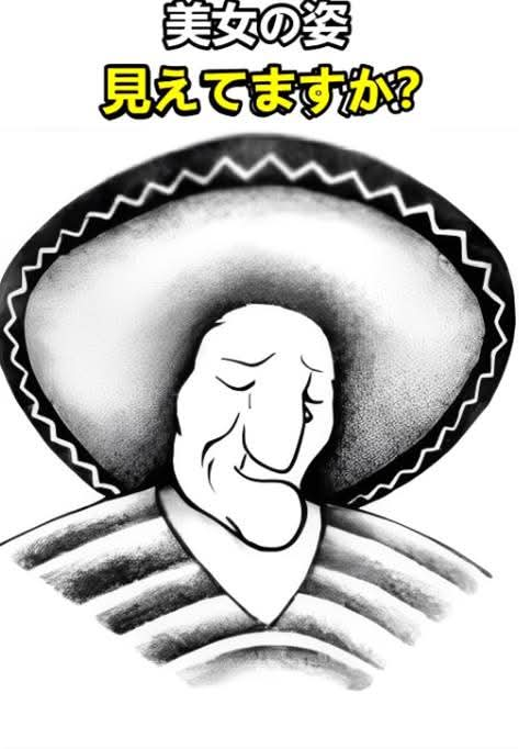 だまし絵の答えが分かりません。メキシコ帽(ソンブレロ)のような帽子を 