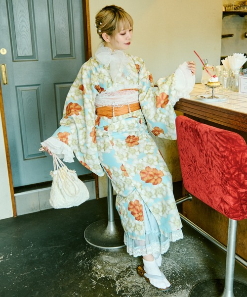 Y-136◇正絹 スワトウ刺繍 一つ紋 手縫い仕立て 色無地付下げ