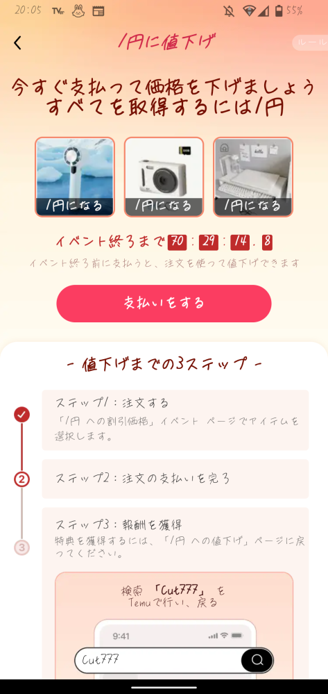 temuの1点1円セールについてです - プロモーションできたのでみてみ 