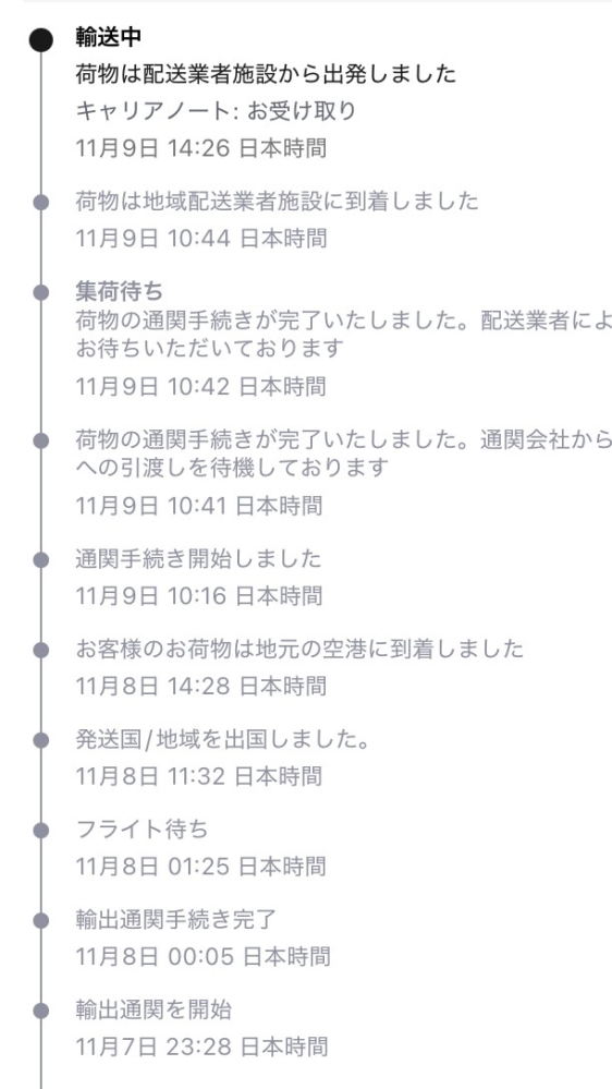 アリエクについて11月2日に配送業者が集荷しましたと書いてあるんです