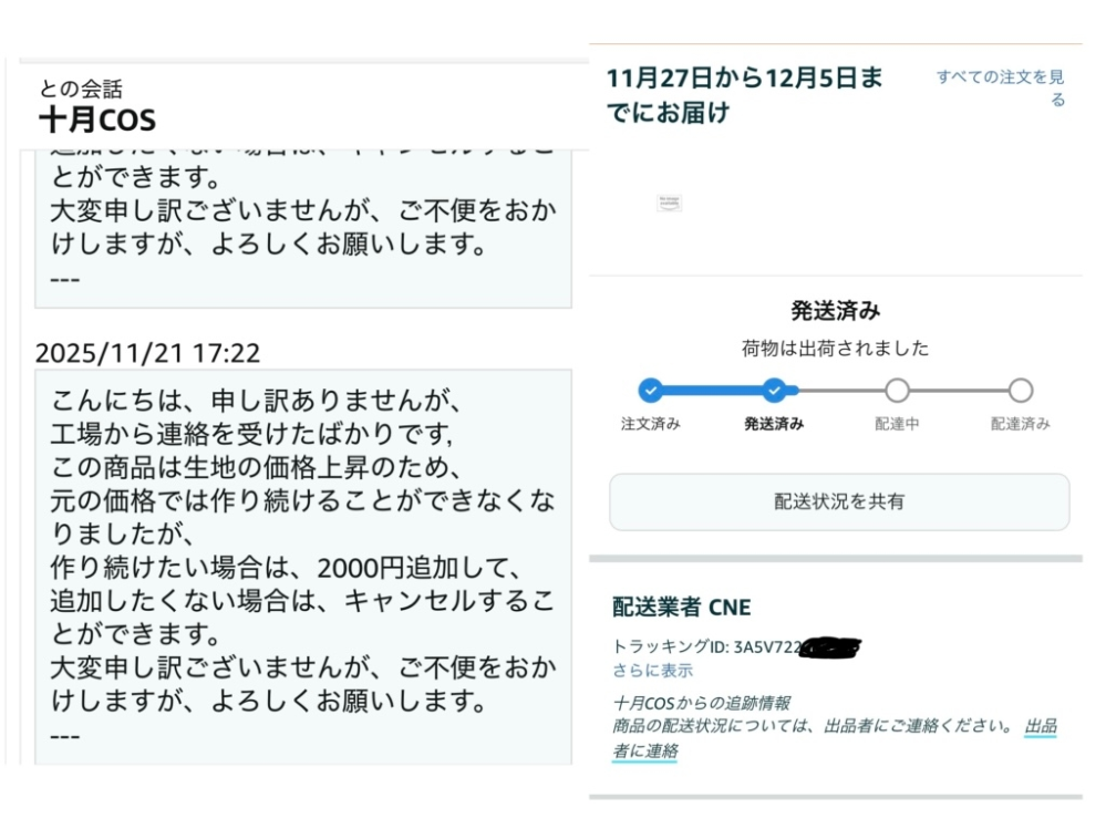 N 購入者確定しています。 11月12日にAmazonで商品を購入したのですが13日と21日に同じ内容の