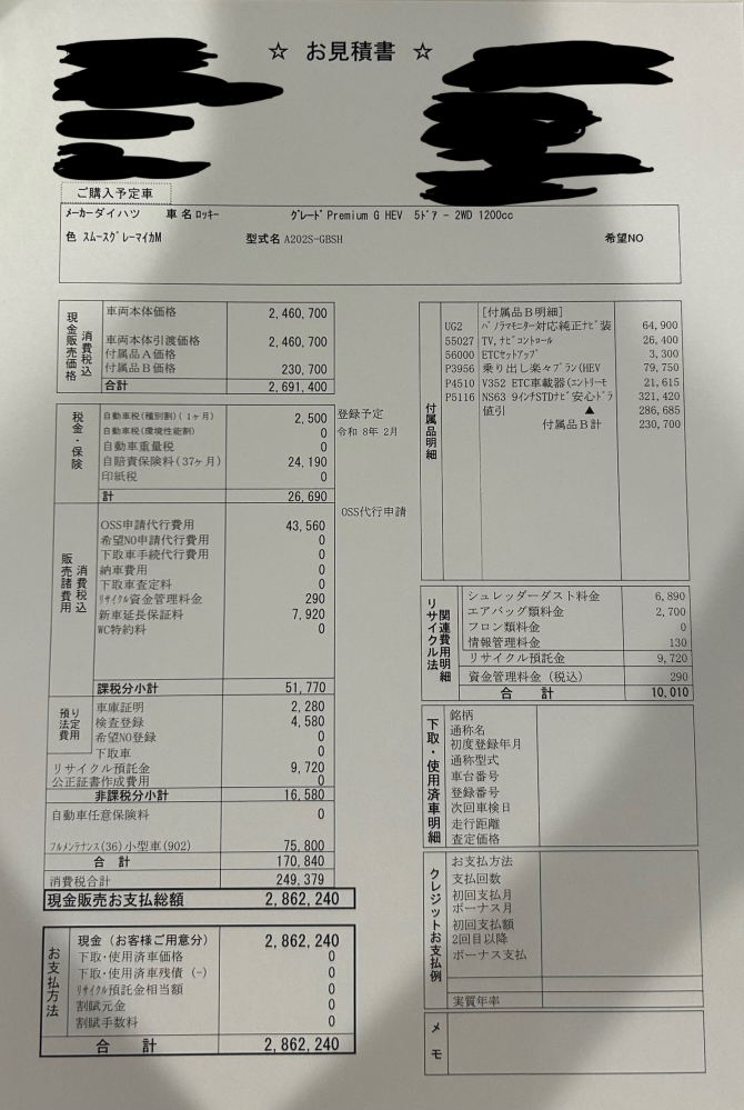 ダイハツロッキーPremiumGHEVを新車で購入予定です見積もり - Yahoo