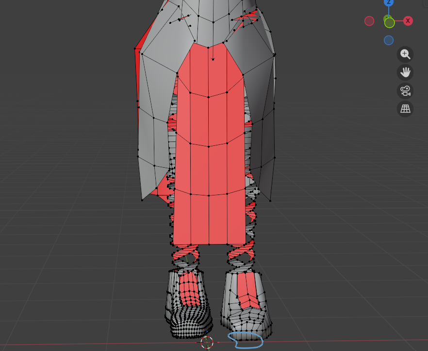 Blender初心者です。 アバター制作をしているのですが、オブジェクトをジョイントしたら画像のように「前掛け」と「靴の一部」が赤く表示されるようになりました。 メッシュ→ノーマル→面の向きを外側に揃える をしても治りません。 解決方法をどなたか教えていただけませんでしょうか。