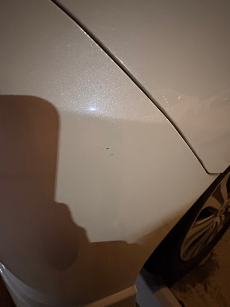 車をぶつけてしまったかも？しれません。 - 車の外装を掃除していた 