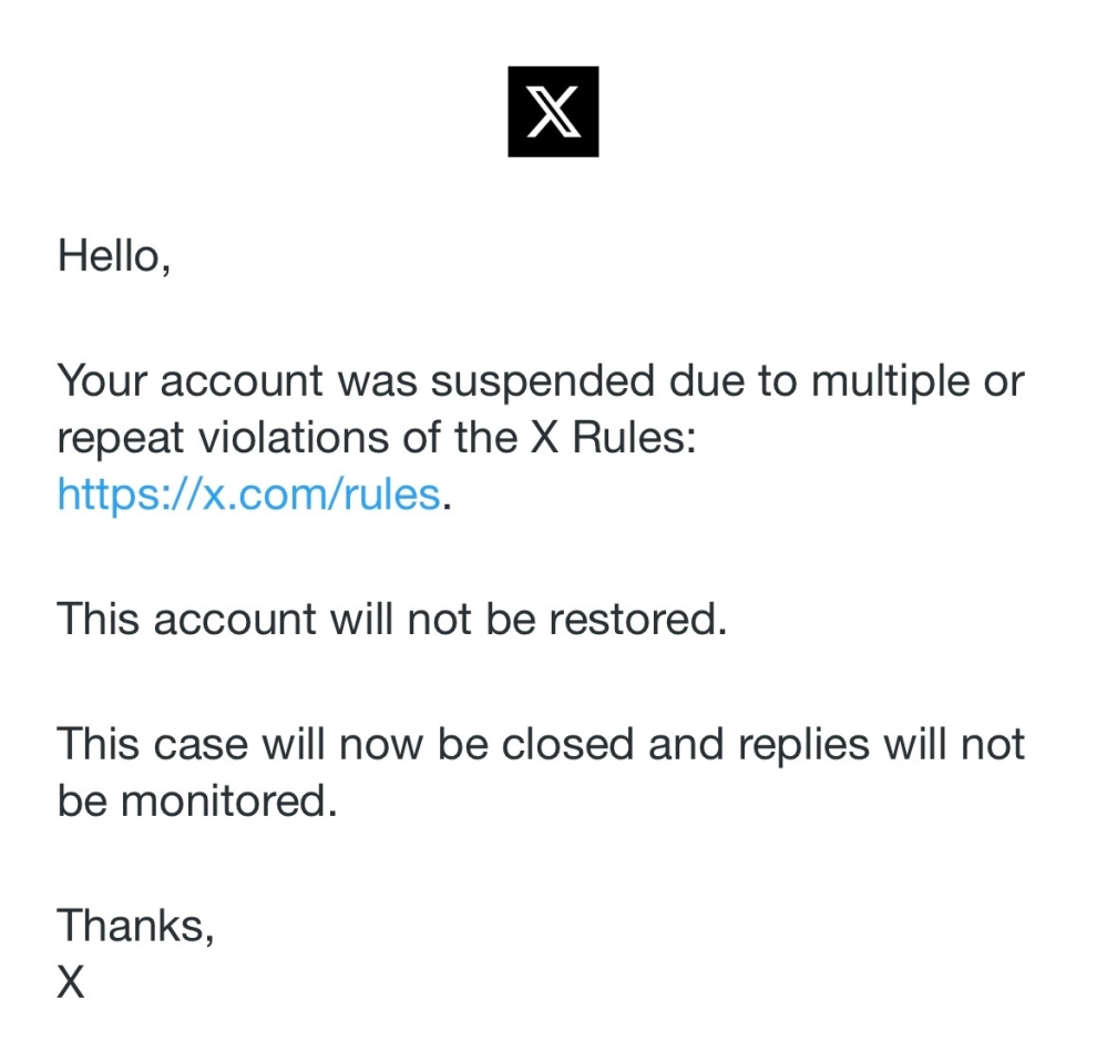 今朝ほど、Xのアカウントが凍結してしまいました。7時頃、異議申し立て